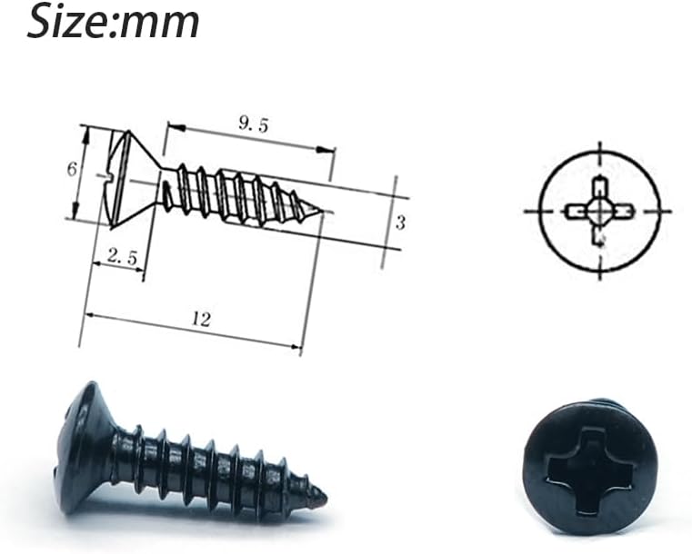 harpfeas 3MM Electric Guitar Bass Pickguard Screws Pick Guards Scratch Plate Mounting Screws for Fender Strat ST Tele TL Stratocaster Telecaster Gibson LP Les Paul SG Guitar Pack of 50 (Black) - Image 5